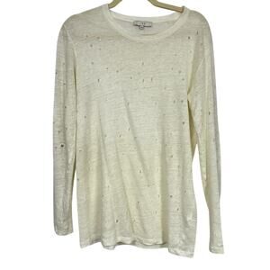 Iro Linen Cream Crew Neck Distressed Pullover Sweater Womens XS Oversized Beachy